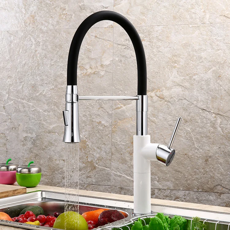 Hot Sale Pull down Kitchen Sink Faucet Brass Body Silicon Desk Mounted Spray Taps Single Handle Pull Out Spray Kitchen Faucet