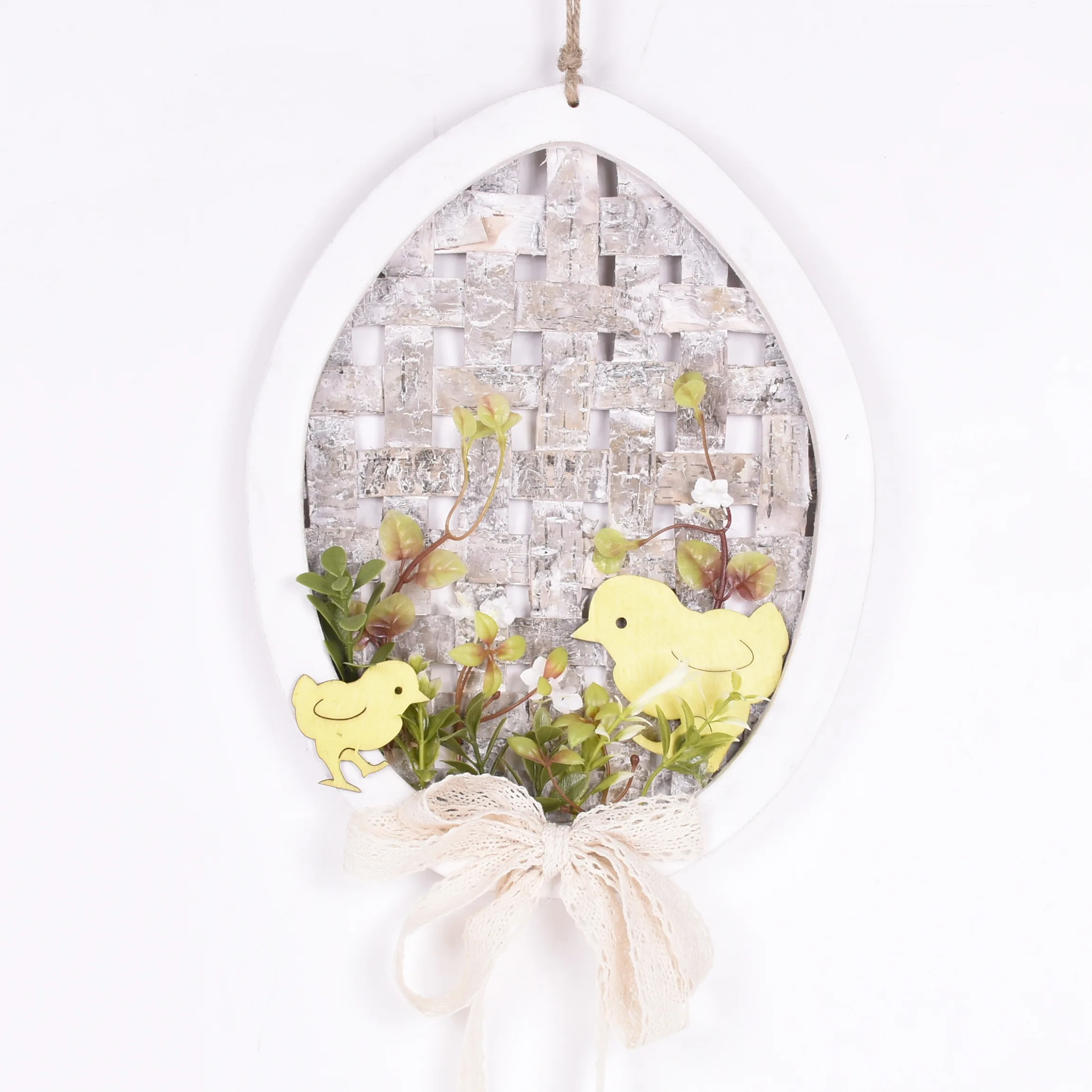 GY BSCI New Popular Silk Green Leaves Home Decor Wood Bird Artificial Spring Wreath