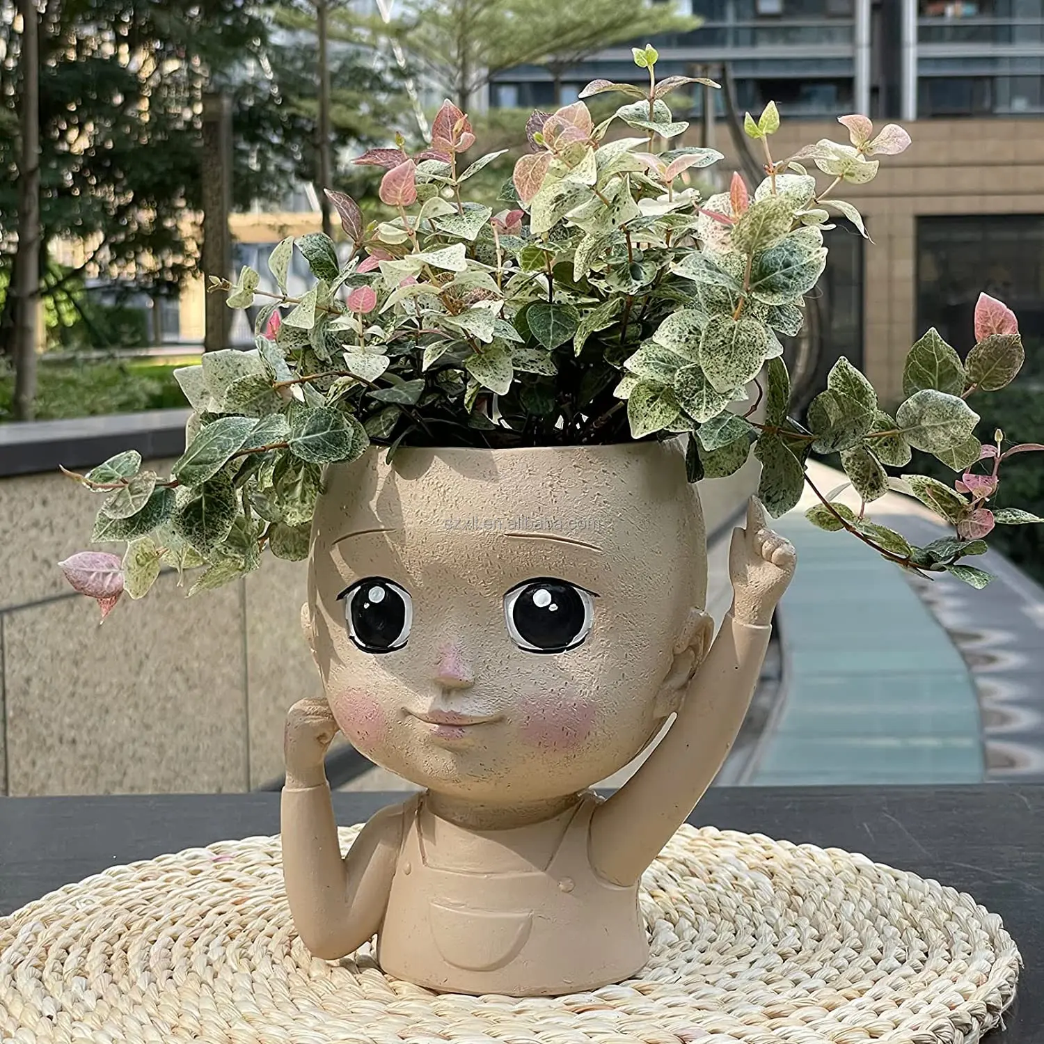 Hot selling cute girl flower pots with succulent plant resin flower pots and decorative flower pots with drainage holes