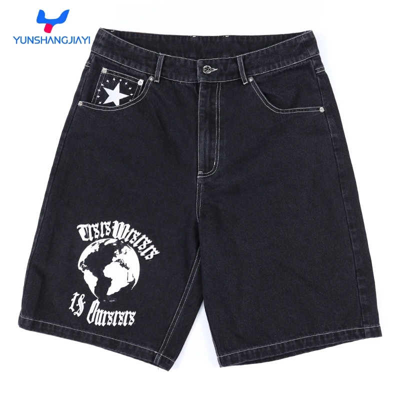 YSJY custom cotton zipper loose short jeans streetwear baggy washed denim shorts for men