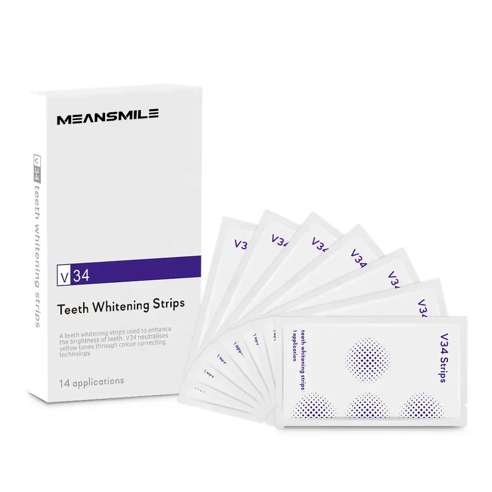 New Launch Sensitive Free Bright White Smile V34 Formula Custom Logo Teeth Whitening Strips for Remove Teeth Stains
