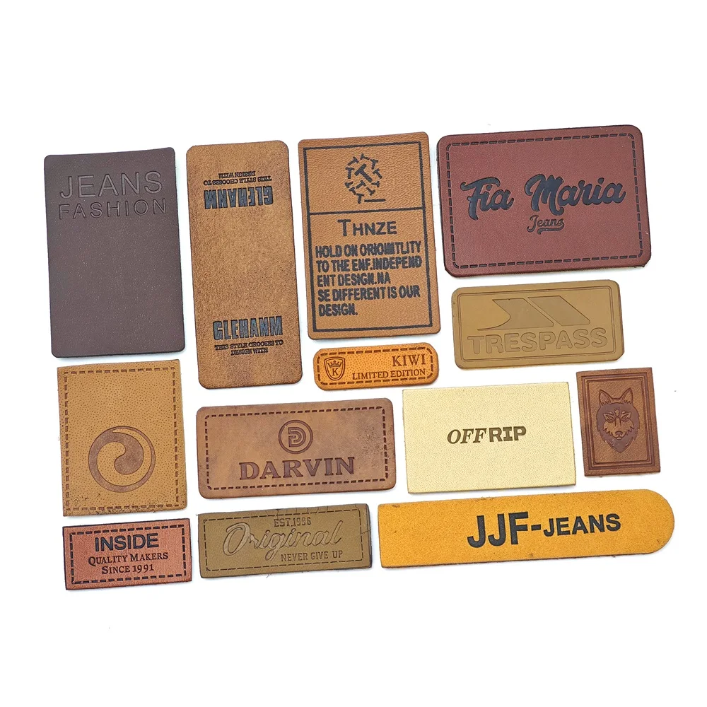Garment clothing clothes denim faux patch custom logo jeans leather label pu leather tag for clothes bags jeans