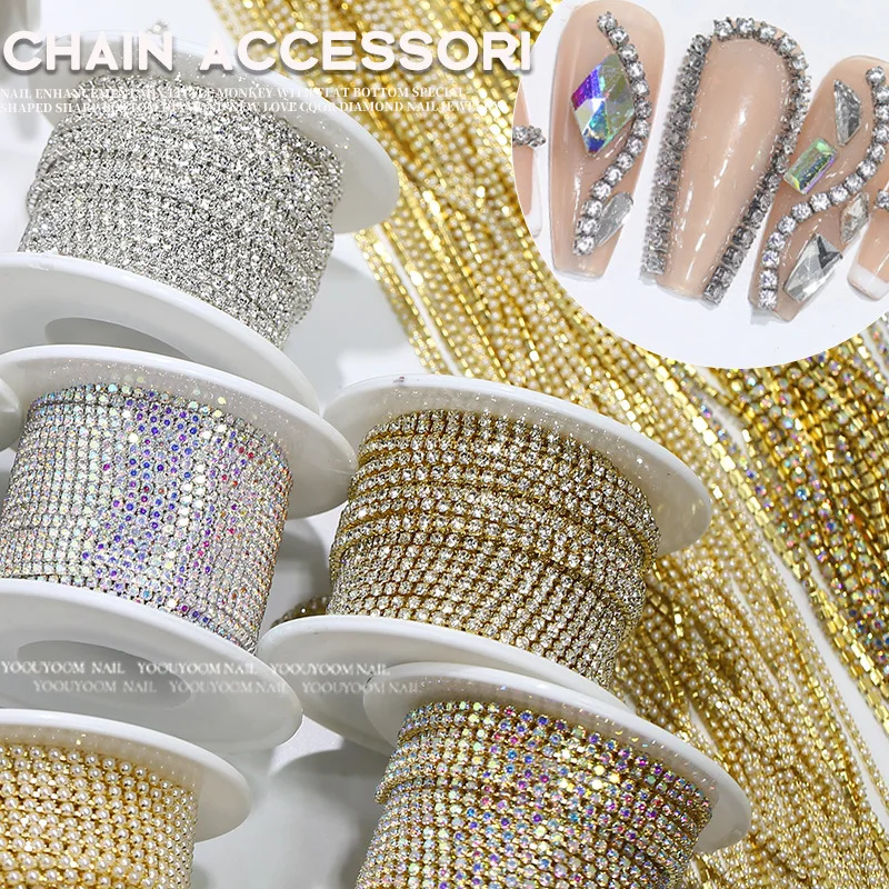 TSZS 1.5/2mm Luxury Crystal Rhinestone Nail Claw Chain Wholesale Fashion Jewelry Pearl Drill Rhinestone Cup Chain Accessories