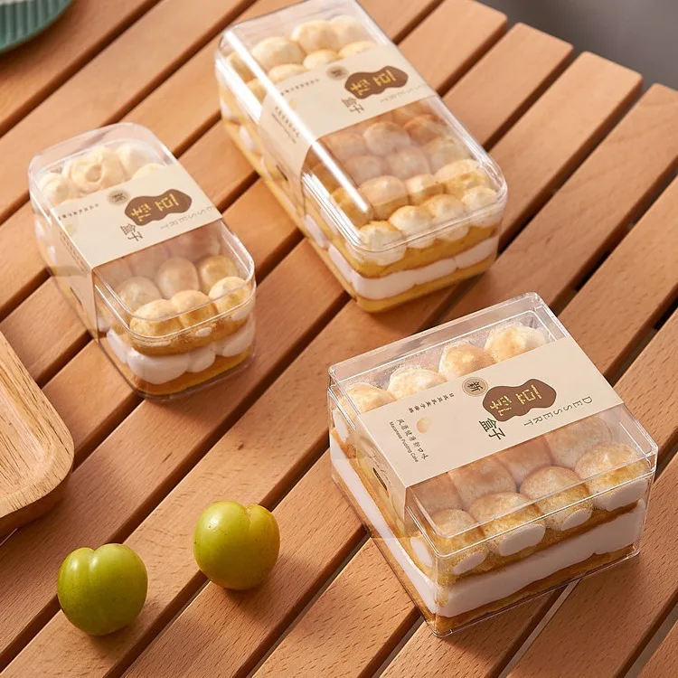 Wholesale Customized fruit wood bran cake Western dessert Tiramisu Pastry Container Acrylic Cake Box With Lids