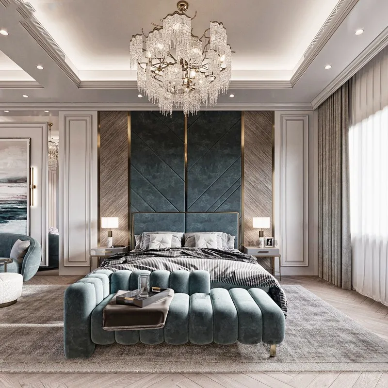 Nordic luxury velvet fabric creative modern bedroom sofa at the back