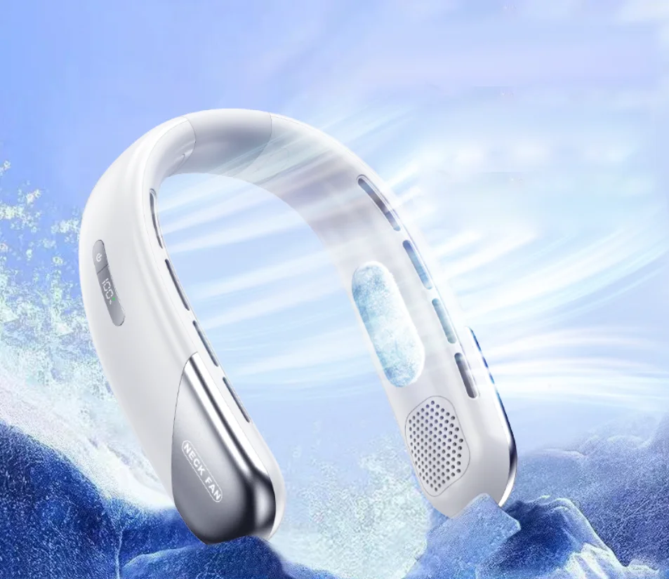 OEM high quality 2024 new mute neck fan rechargeable digital display portable wearable air cooling personal hanging neck fan