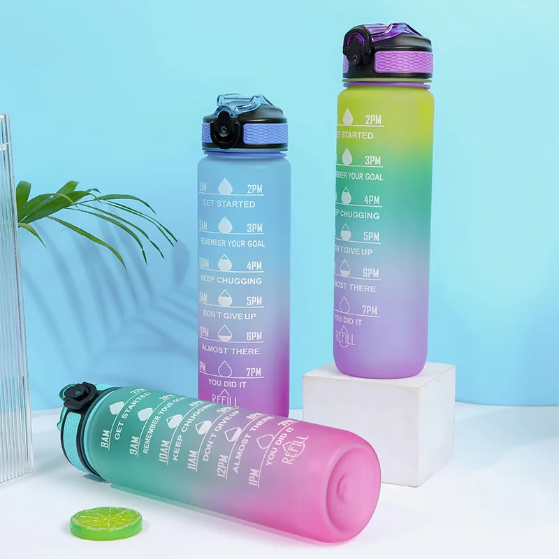 Custom Logo Wholesale Leakproof BPA Free Tritan Water Bottle with Time Marker Gradient Motivational Plastic Water Bottle