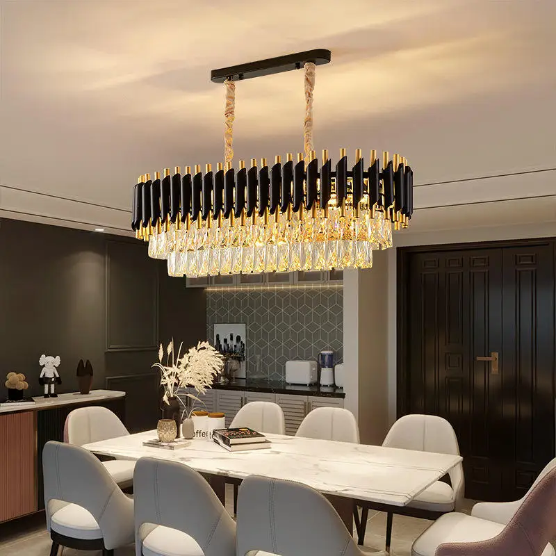 Modern vintage long living room bedroom big led luxury hotel k9 crystal black antique chandelier lighting
