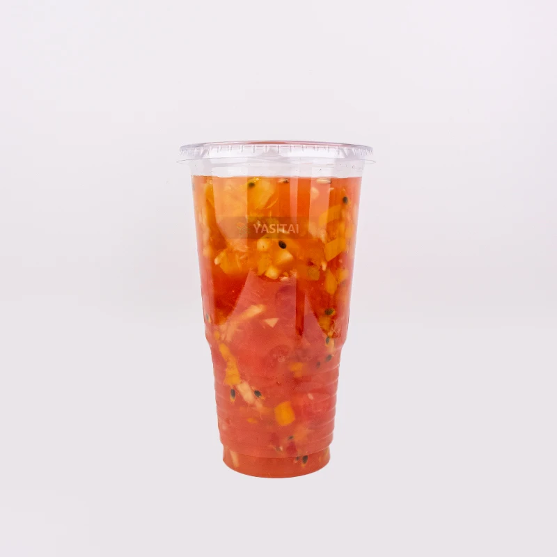 Disposable 32 oz Clear PET Plastic Cup With Flat Lid