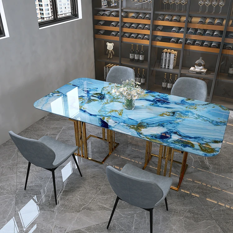 Modern dining room table set 6 seater luxury home furniture rectangle tables for events party Italian sintered stone countertop