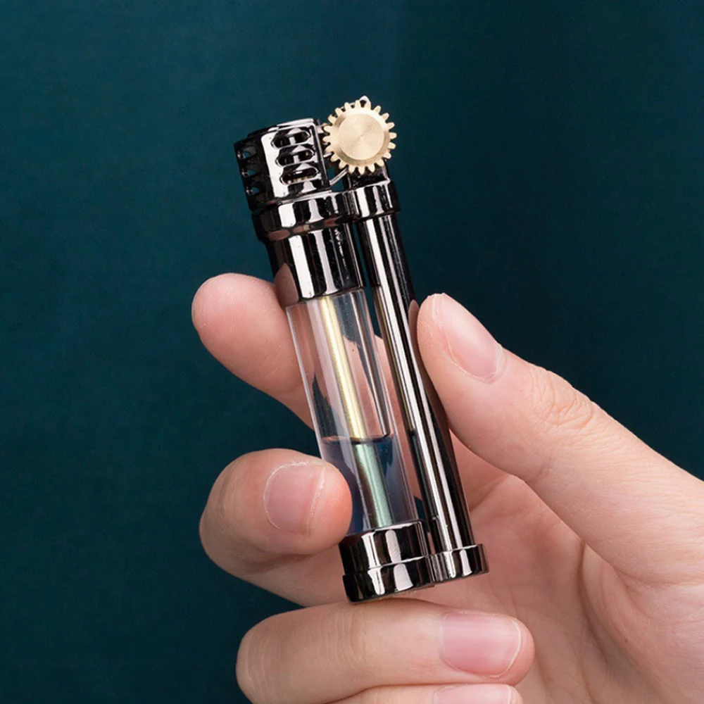 Metal Retro Kerosene Windproof Lighter Transparent Visual Oil Tank Grinding Wheel Gasoline Cigarette Lighter Gadgets For Men