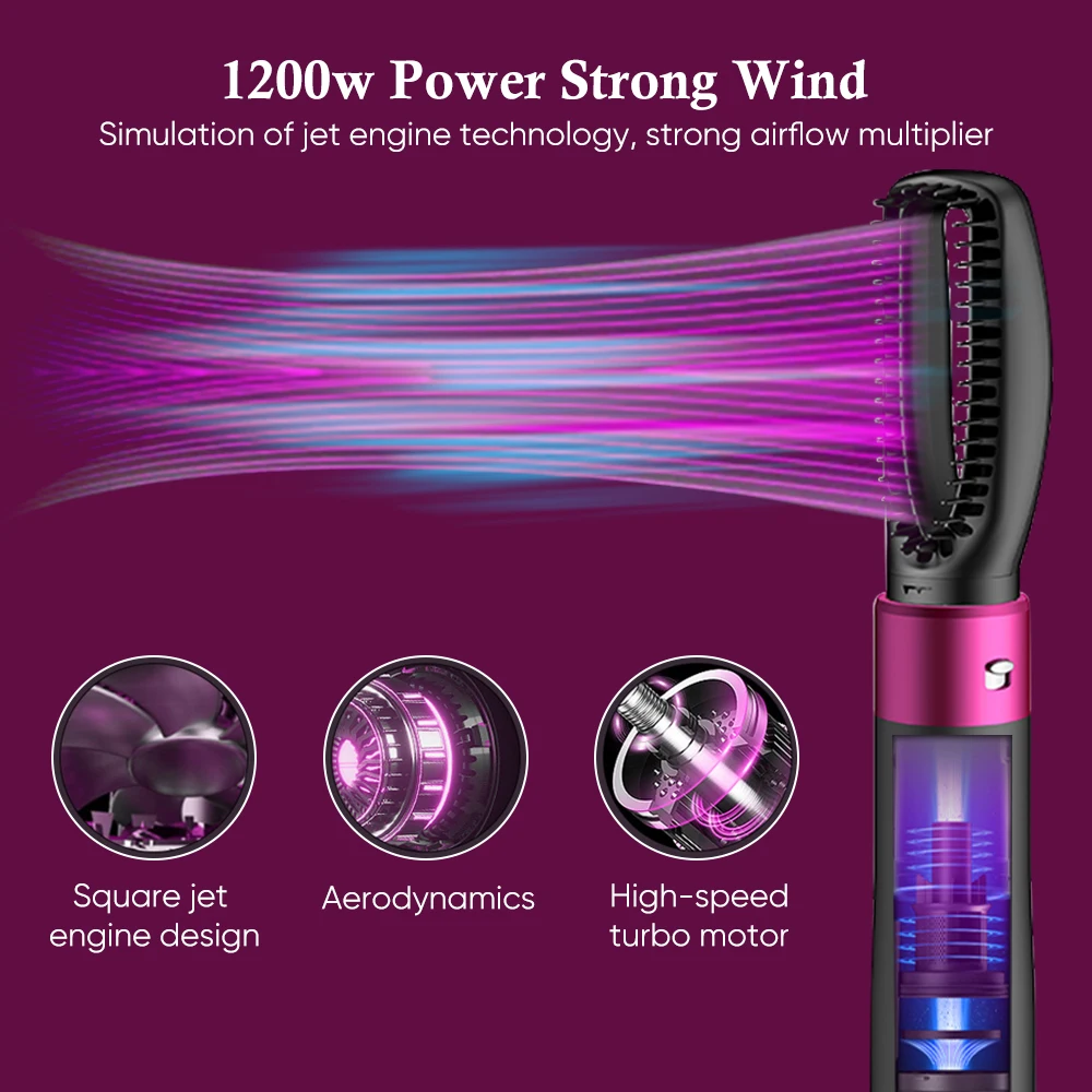 Factory Price 5 In 1 Multifunctional Hair Dryer Hot Air Brush Comb Negative Ion Blow Dryer Hair Curling Iron