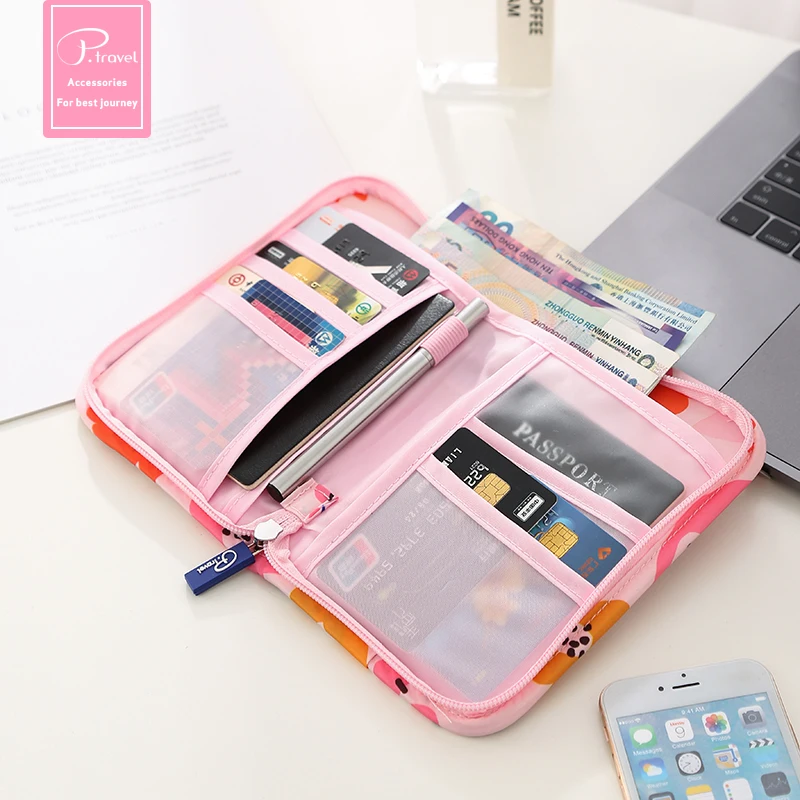 P.Travel Wholesale Women Polyester Rfid Blocking Zipper Travel Passport Holder Wallet