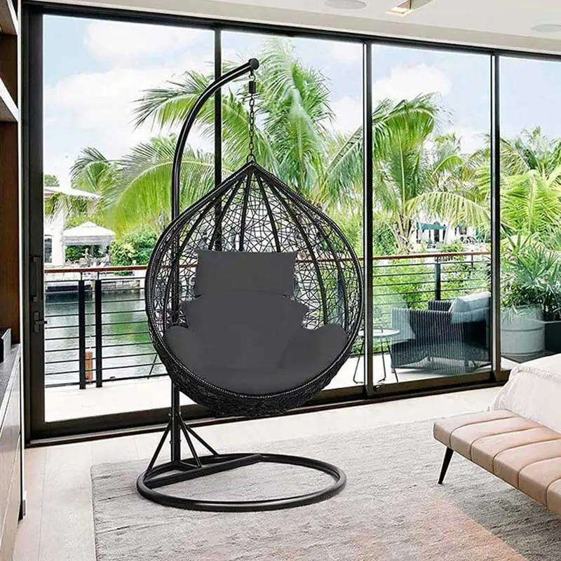 Wholesale patio rattan swing egg hanging chair with stand swing chair egg