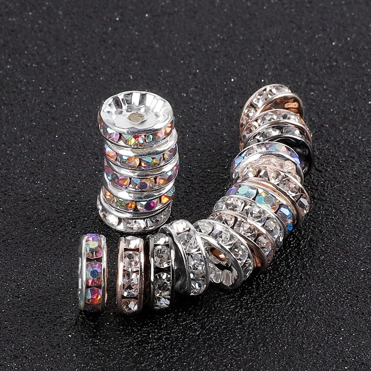 50pcs Rhinestone Rondelle Crystal Round Loose Spacer Beads for Jewelry Making DIY Bracelet Necklace Accessories