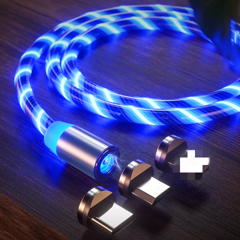 2020 New LED Flowing Light Magnetic Charging Cable Cellphone Fast Charging Cord Micro USB Cable Charger Data Cable For Type-c