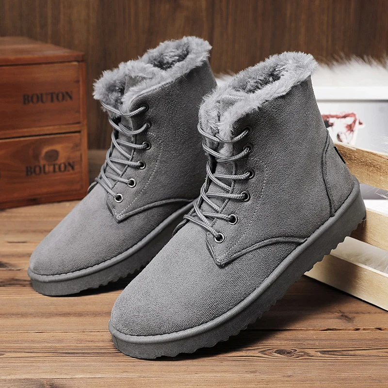2024 Winter Fashion Boots Comfortable Plush Snow Shoes Lace Up Suede Boots For Women