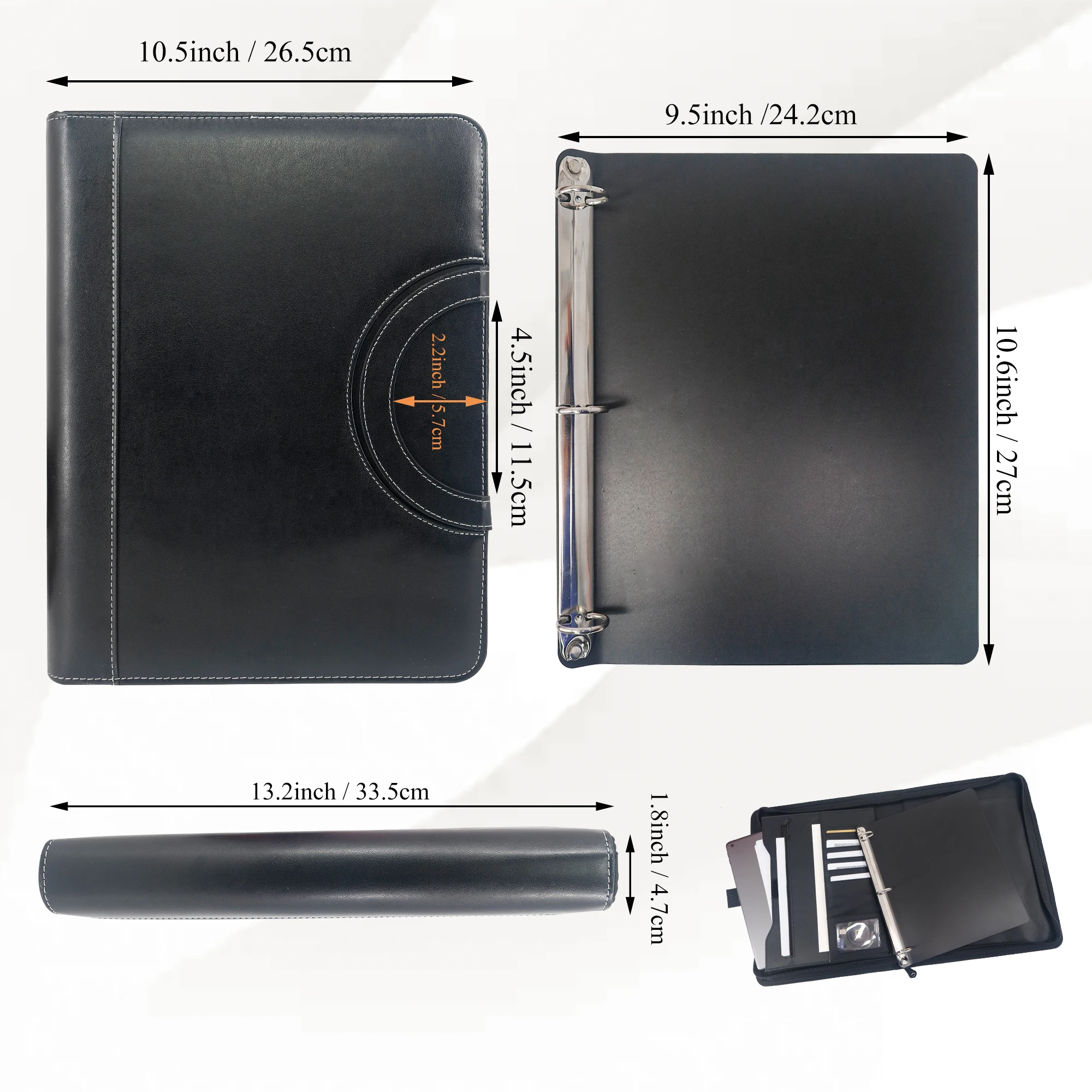 Custom Zipper Padfolio Folder A4 Notebook Genuine Leather Agenda Planner Documnent Portfolio Organizer With Hidden Handle