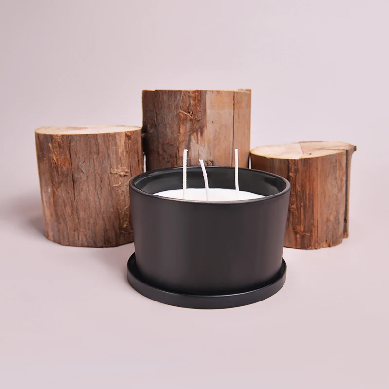 Wholesale natural soy wax three core candles cylindrical with lid candle jar handmade home fragrance candles