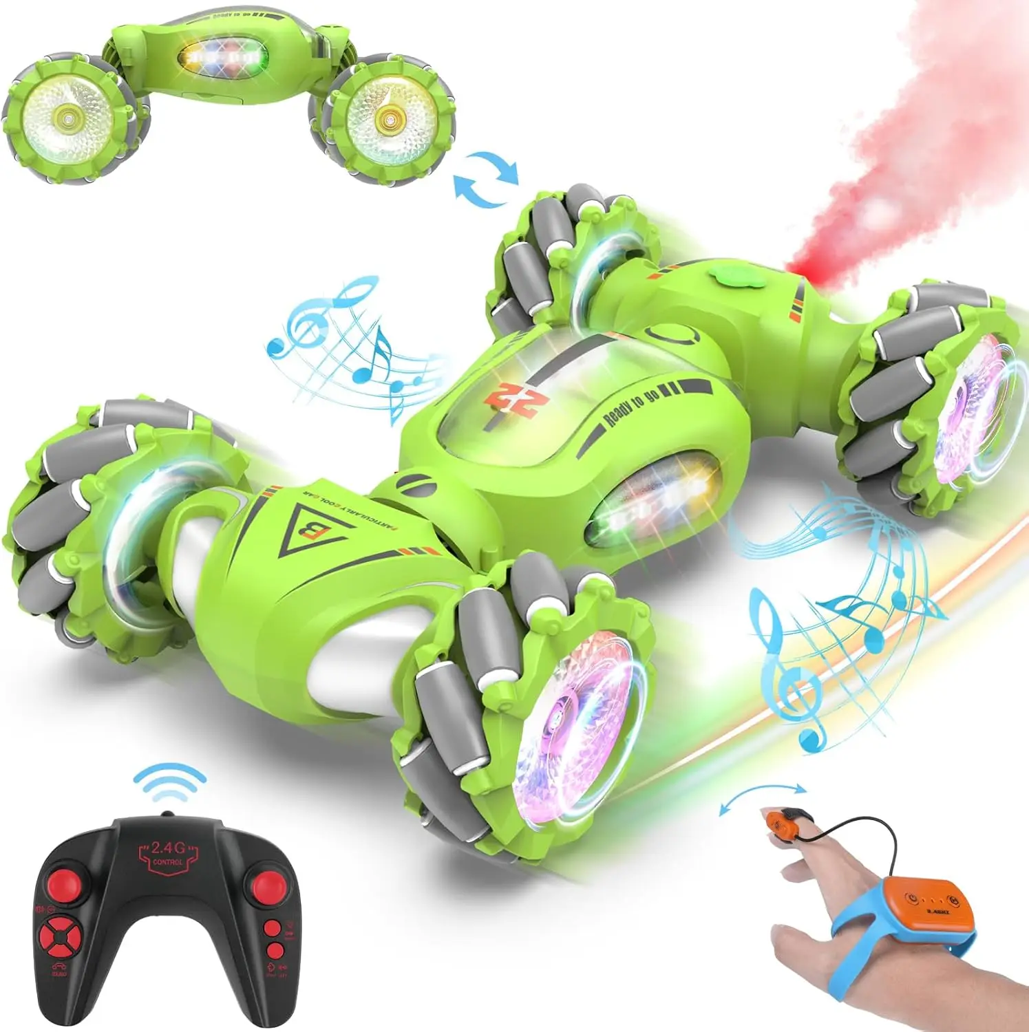 Big Deformable Stunt Car Remote Control Light Wheels Twist Driving Rc Car Watch Control Gesture Induction Drift Car With Music