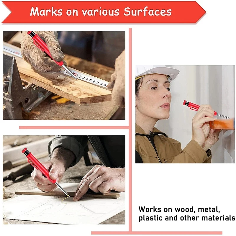 Набор карандашей KEGRET для столярных работ, сменный строительный инструмент для маркировки, механический карандаш для столярных работ