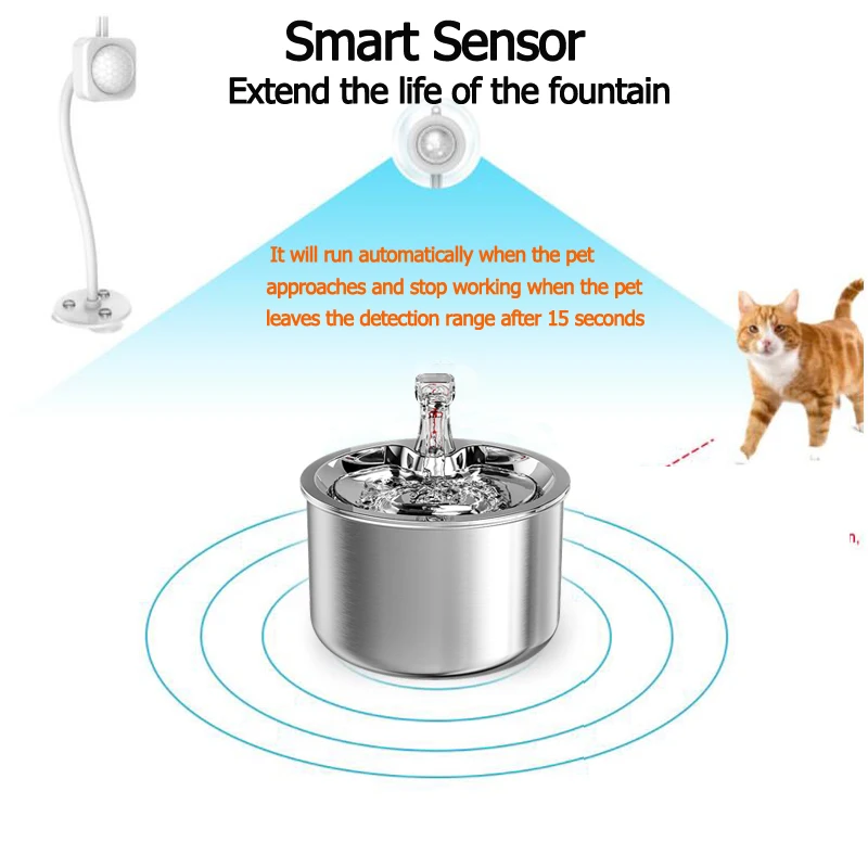 Over-Circulation Flow Pet Smart Stainless Steel Cat Automatic Filter Drinking Bowl Water Dispenser
