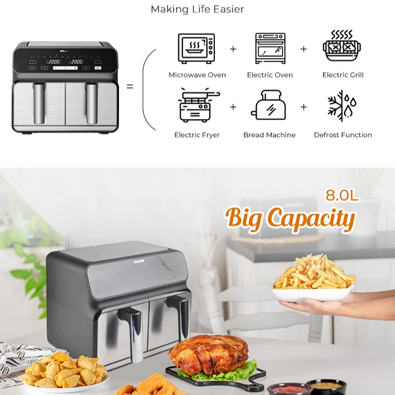 China factory seller us plug 9 liters dual air fryer no oil electric digital hot with low price