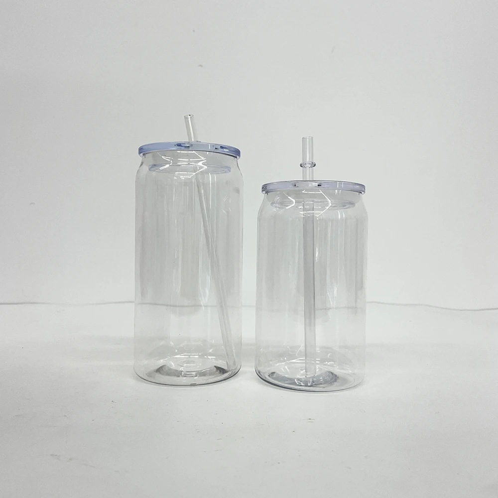 In Stock Acrylic Can Beer Glass 16oz with pp Lids and Wooden Lids Unbreakable 16oz 20oz Plastic Soda Beer Can for UV DTF Wraps