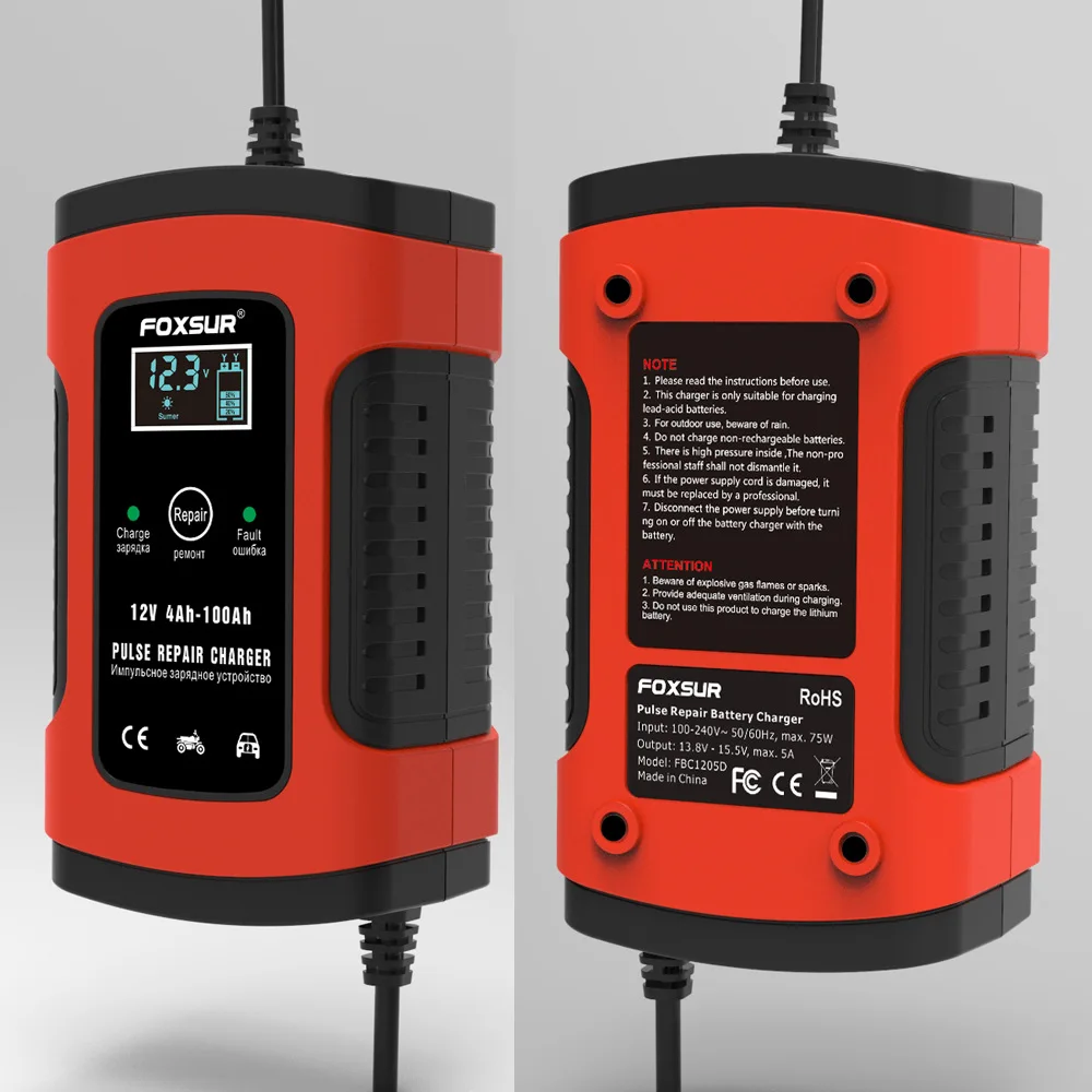 12V 5A Смарт импульсный Ремонт батареи зарядное устройство для мотоцикла внедорожник Грузовик ЖК-дисплей автоматическое автомобильное