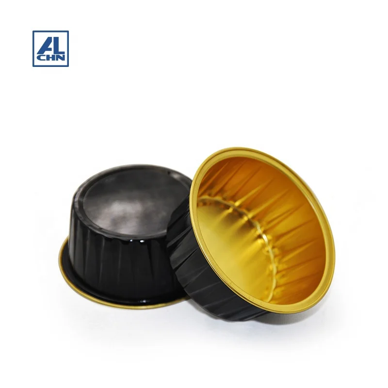 
Gold inside,Black outside Eco-Friendly 4.5oz/130ml Disposable Round Food Package Bakery Cupcake Aluminum Foil Container 