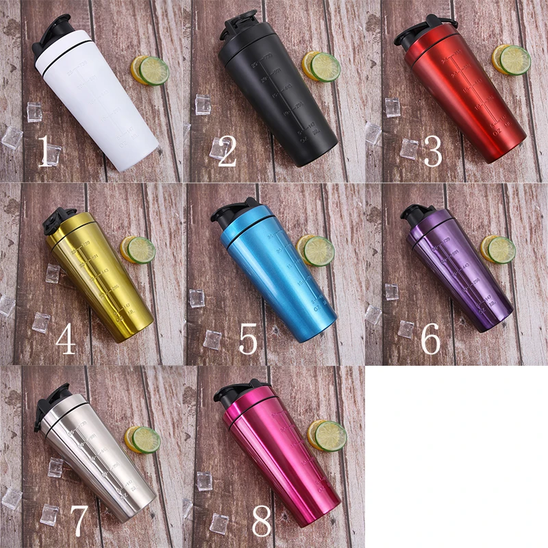 Stainless Steel Protein Shaker Gym Water Bottle Summer Insulating Cup with Scale Lines Single Layer Outdoor Sports Water Cup