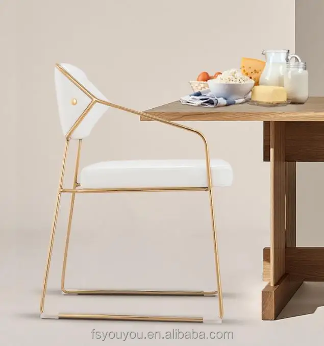 Modern Nordic Chrome white Pu leather Vintage Style Restaurant Chair Metal Leg armchair reception Dining Room Chair
