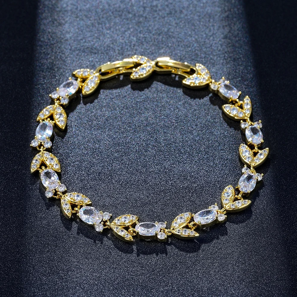 Wholesale Custom CZ Zircon Cubic Zirconia Brass Bracciale Brazalete Bracciali Fashion Jewelry Bracelet for Women Lady