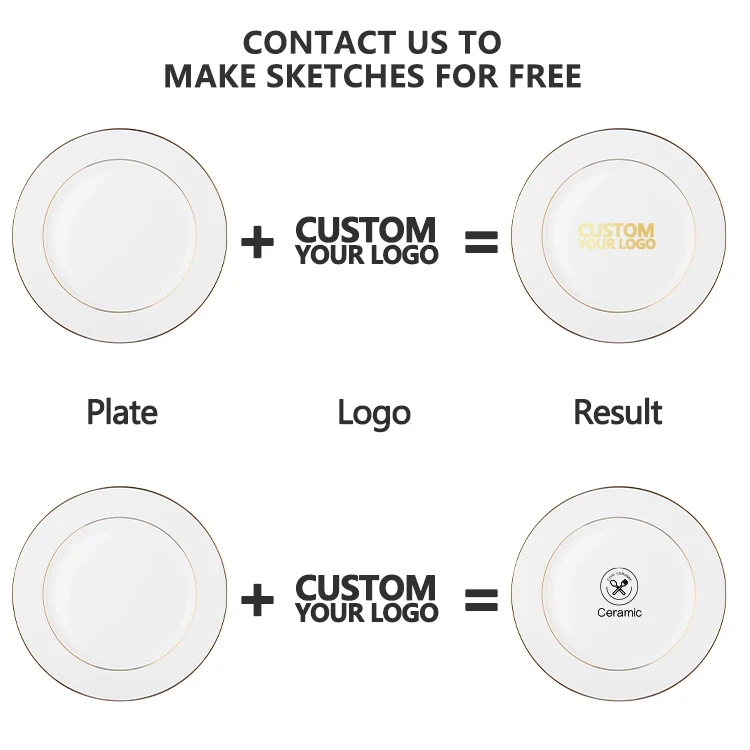Wholesale Factory Price Simple Elegance Gold Rim Line Bone China Dinner Plate Charger Plates for Star Restaurant and Hotel