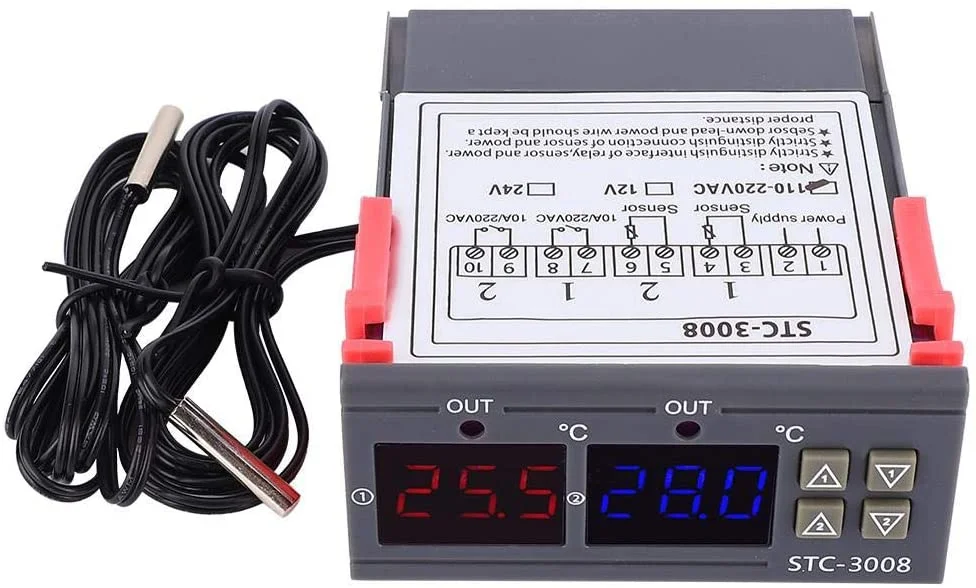 Dual Digital Incubator Thermostat Temperature Controller Two Relay Output Thermoregulator 10A Heating Cooling STC-3008