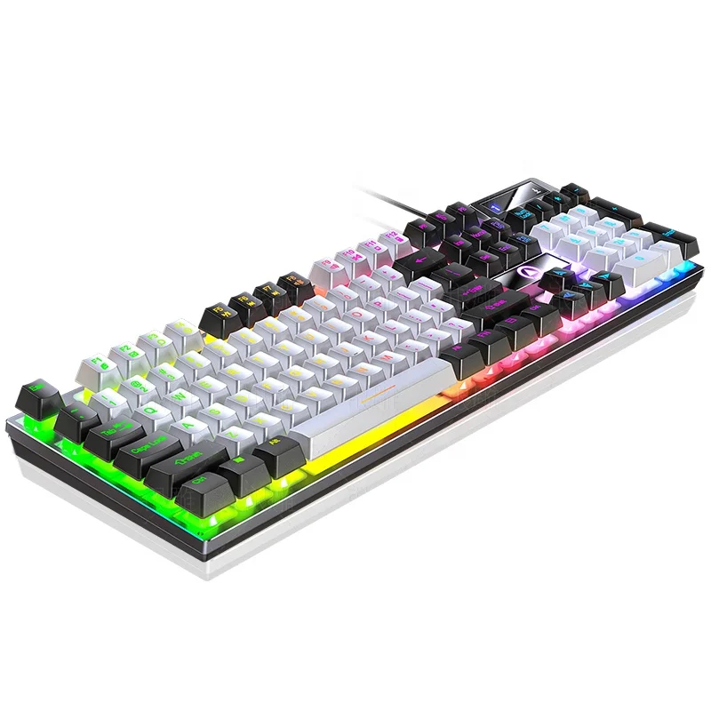 104 Keys Gaming Keyboard USB Wired Gaming Keyboard Mechanical Feel Tri-color Backlight Computer E-sports Peripherals for Desktop