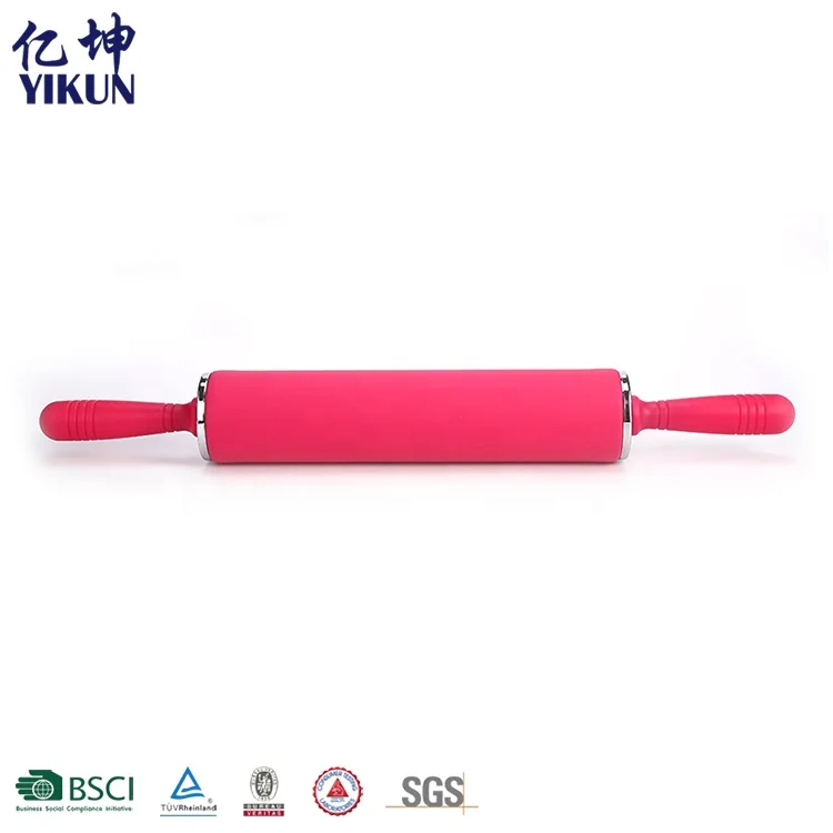 Household Kitchen Durable Silicone Rubber Dough Rolling Pin With Handle