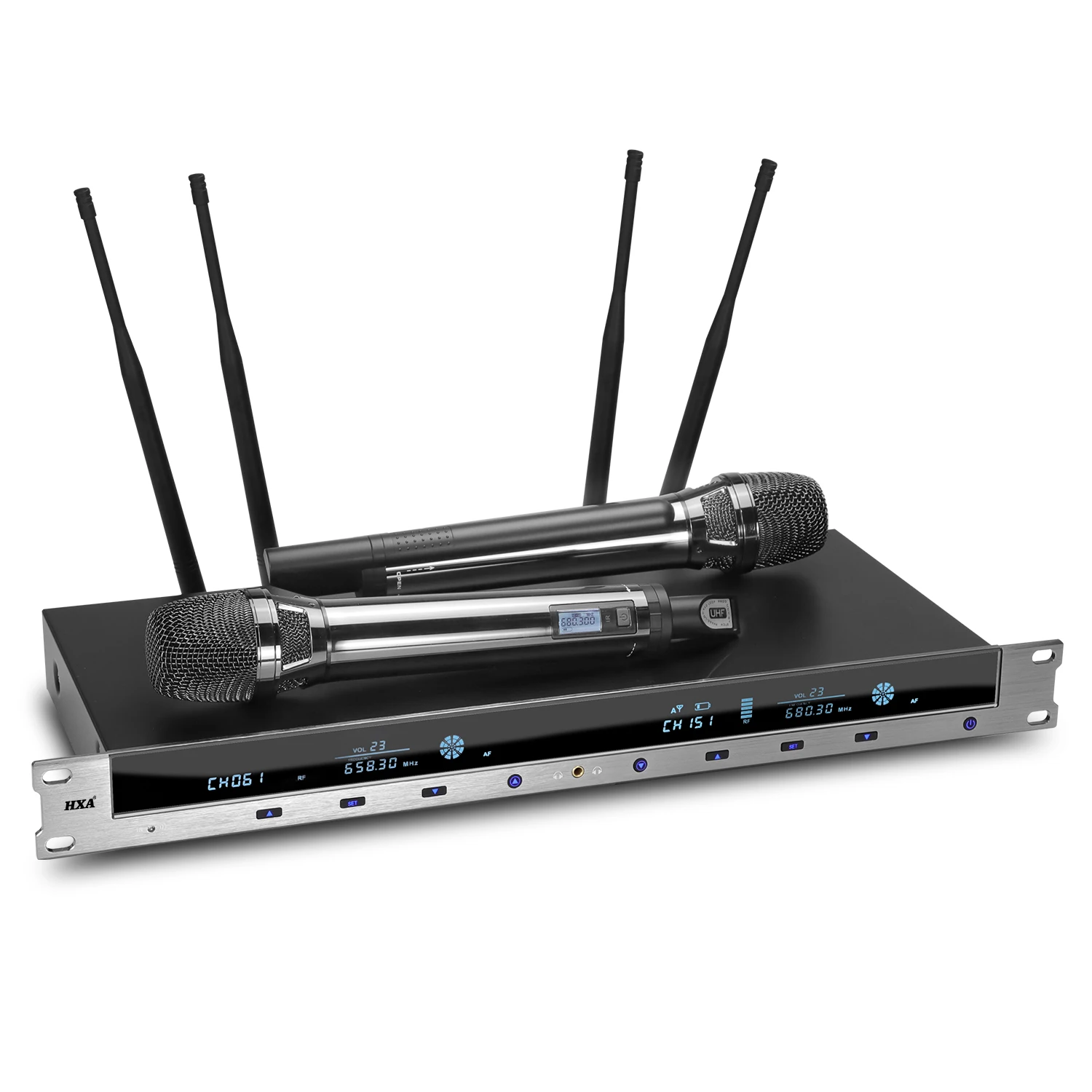 New Wireless Microphone 2 Channel UHF Band Metal Body  Handheld Dynamic Karaoke Microphone for DJ Party Stage Church Performance