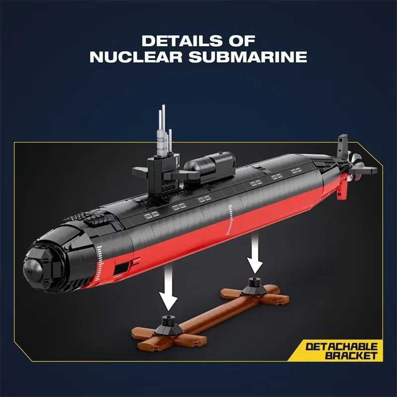 2024 educational toys MOC Military Equipment Series Los Angeles-class SSN 1:125 Battleship Nuclear Submarine Building Block set