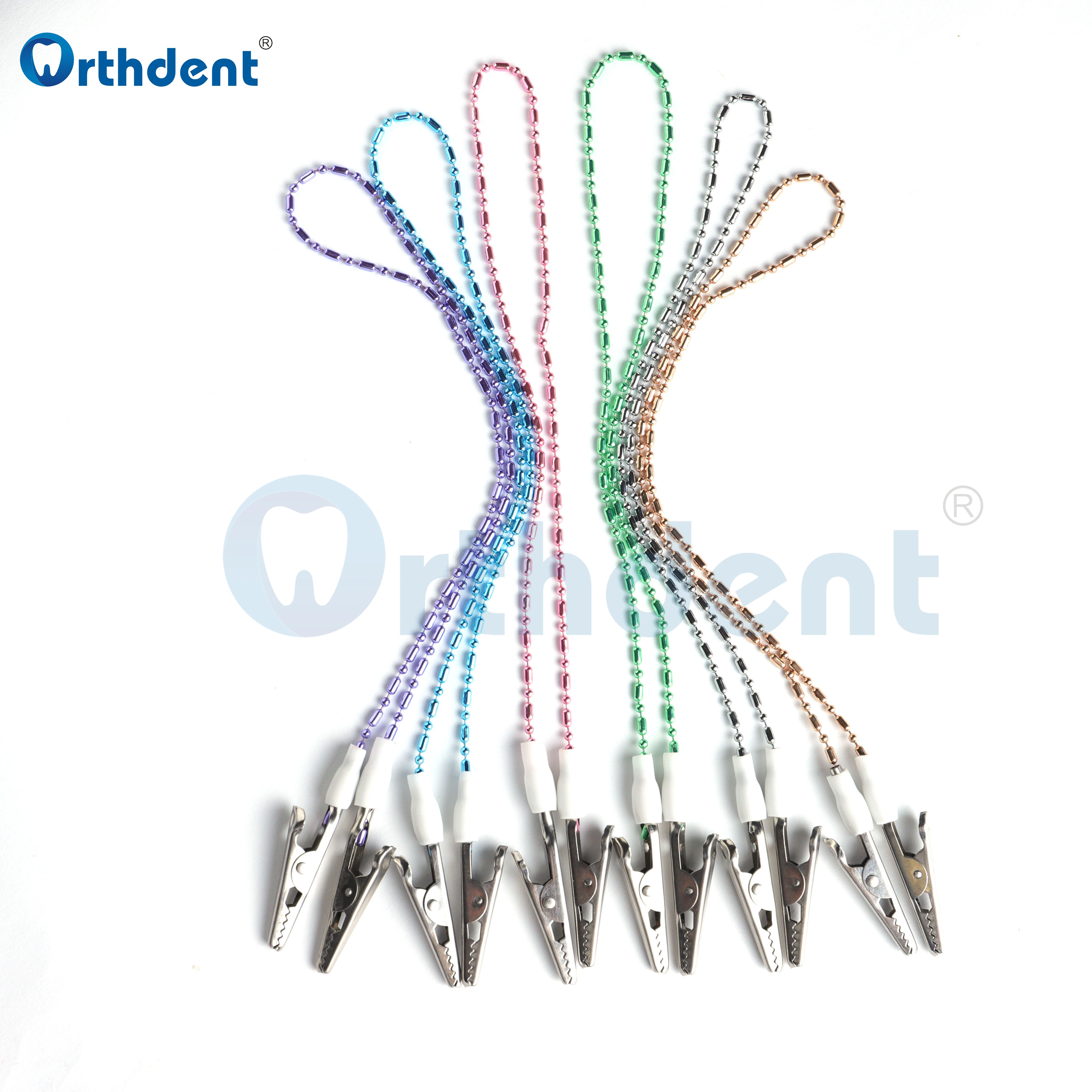 6 Pcs/Set Dental Colorful Bib Clips Cord Napkin Holder Flexible Metal Ball Chain Bibs 48cm Stainless Steel Instrument Materials