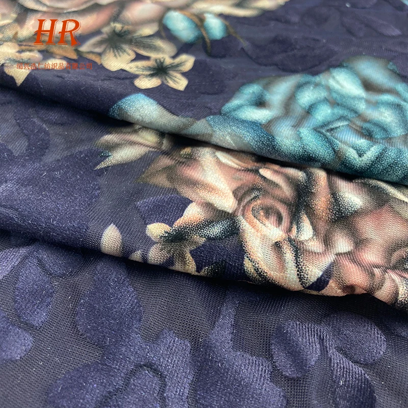 SHAOXING Luxury design flower design soft touch burnout knit digital print polyester korea velvet fabric