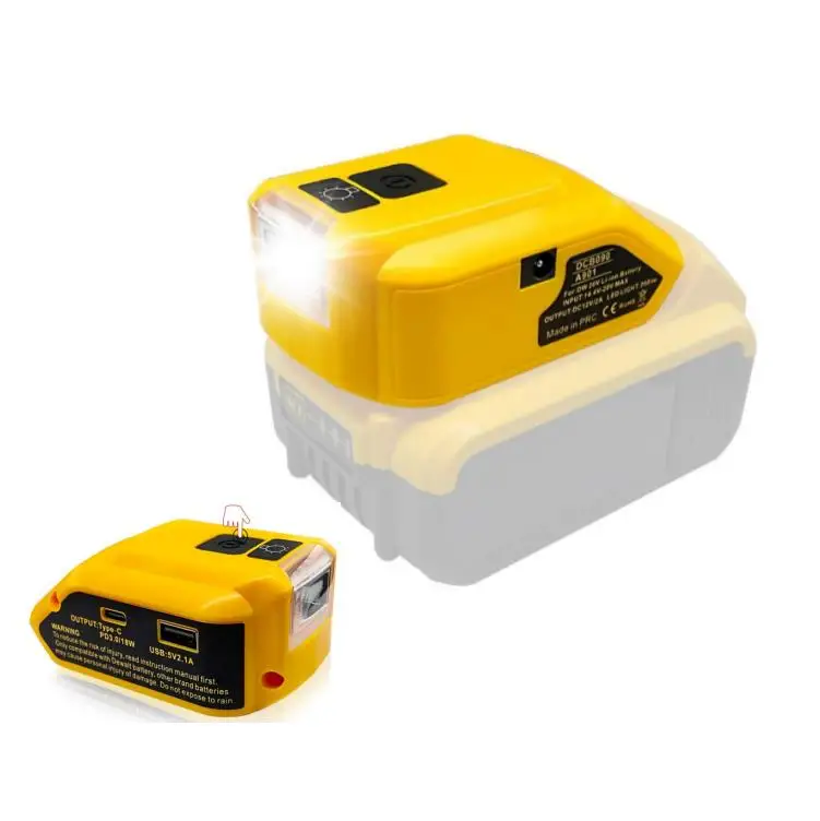 Power tool Battery Charger with led light suitable for DeWalt 12v/ 20V Lithium Battery adapter with  USB TYPE-C Fast charging