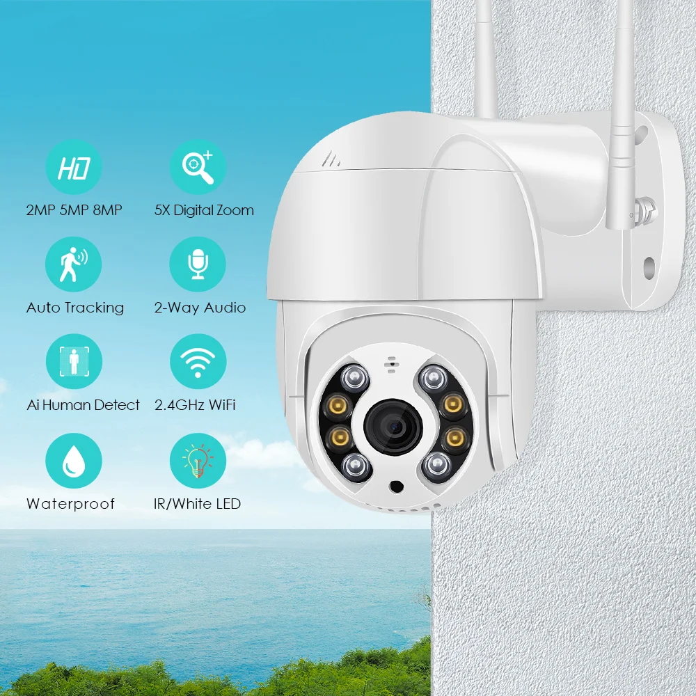 2MP Outdoor smart Wifi IP Camera 1080P Color IR Night Vision PTZ Camera Cloud Storage CCTV Security Camera