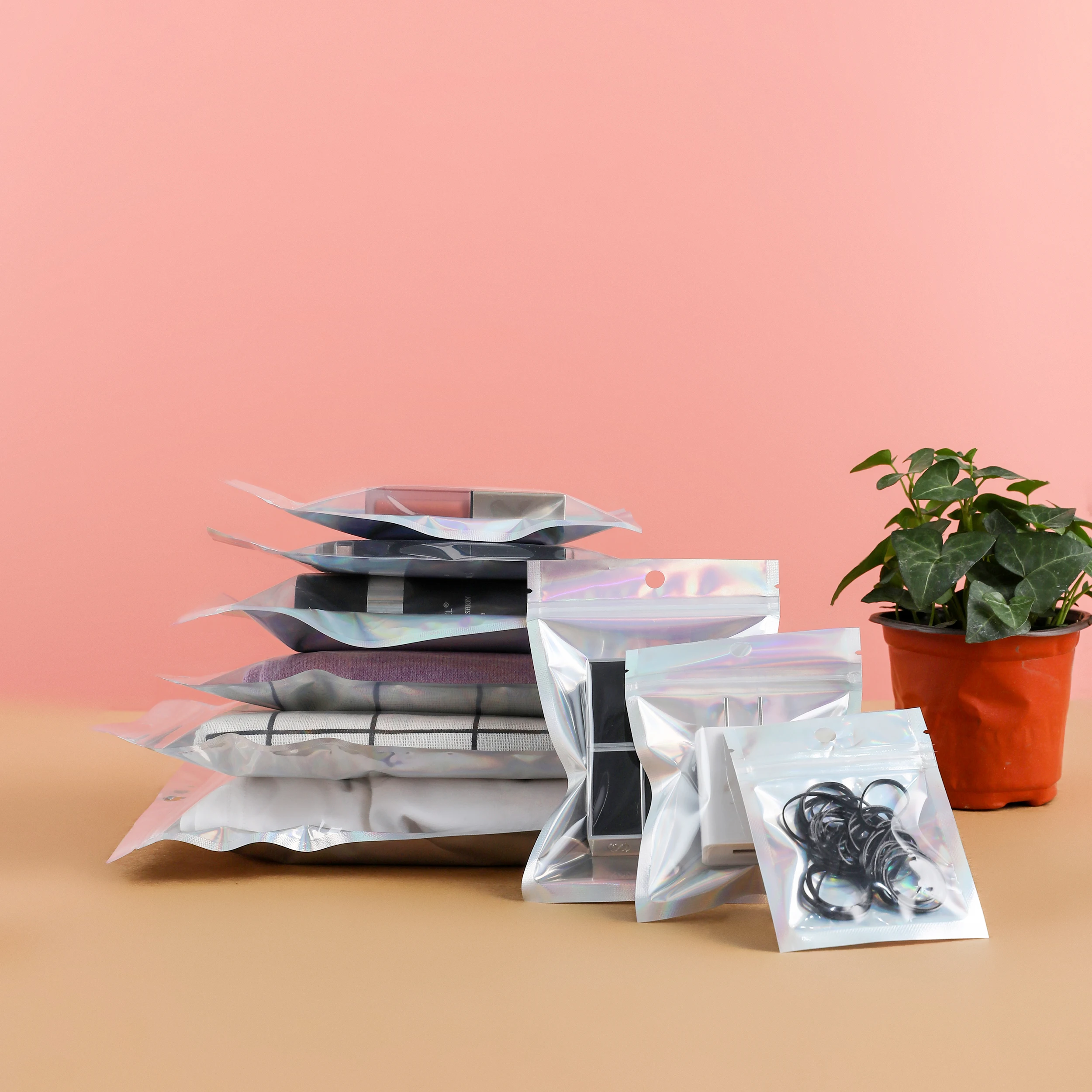 Чехол-подставка из алюминиевой фольги с логотипом на заказ, с застежкой-молнией, лазерный пластиковый пакет, прозрачный голографический упаковочный пакет из майлара с застежкой-молнией