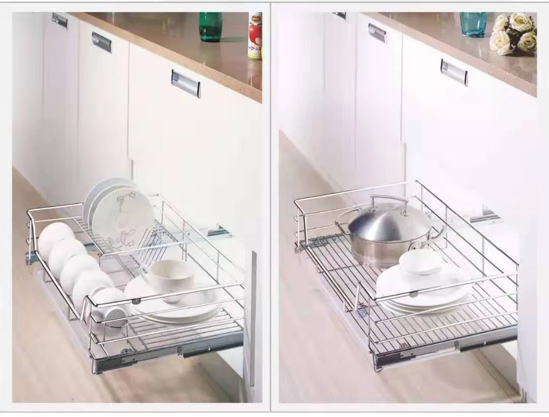 new 2020 kitchen cabinet basket with Multiple-function four side kitchen cabinet organizer storage pull out wire mesh basket