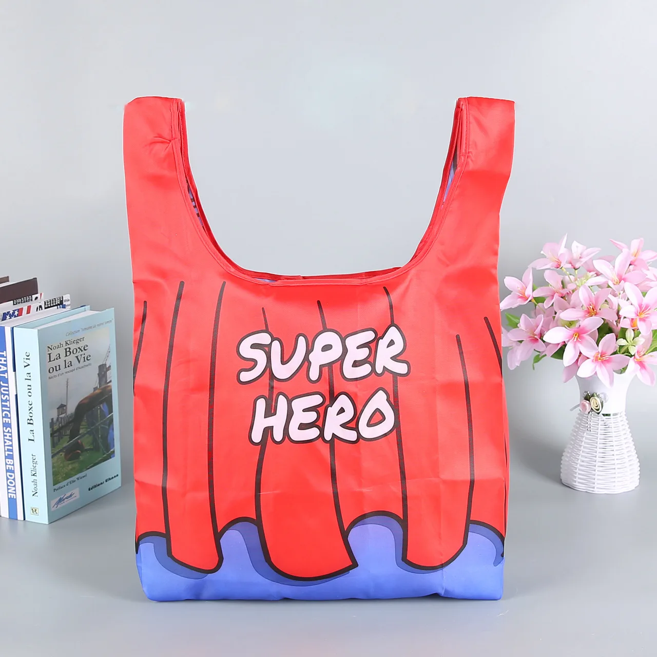 factory direct promotional portable foldable 210d polyester nylon large vest grocery bag shopping bag with logo customized