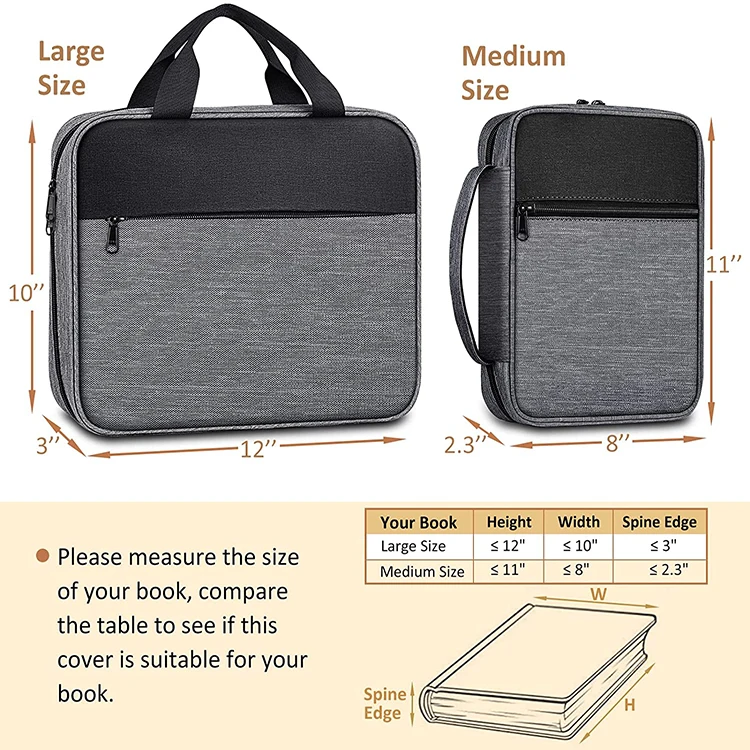 Stylish Unisex Grey Durable Portable Bible Tote Bag  Book Cover Carrying Organizer