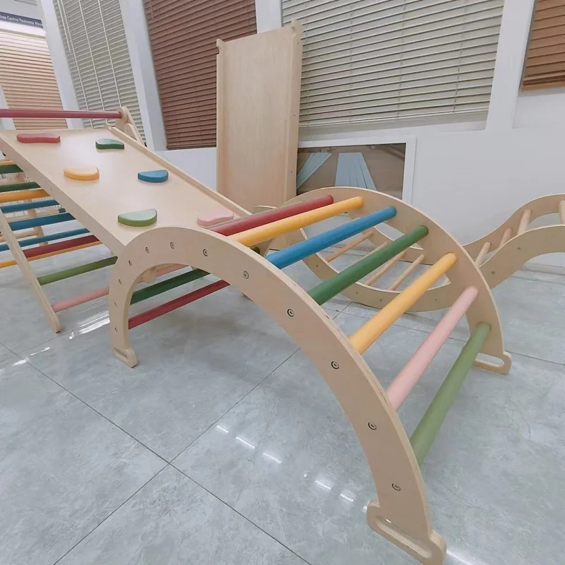 Wooden baby Triangle Climber With Ramp For Indoor Exercise Gym Toy Climbing Triangle Set