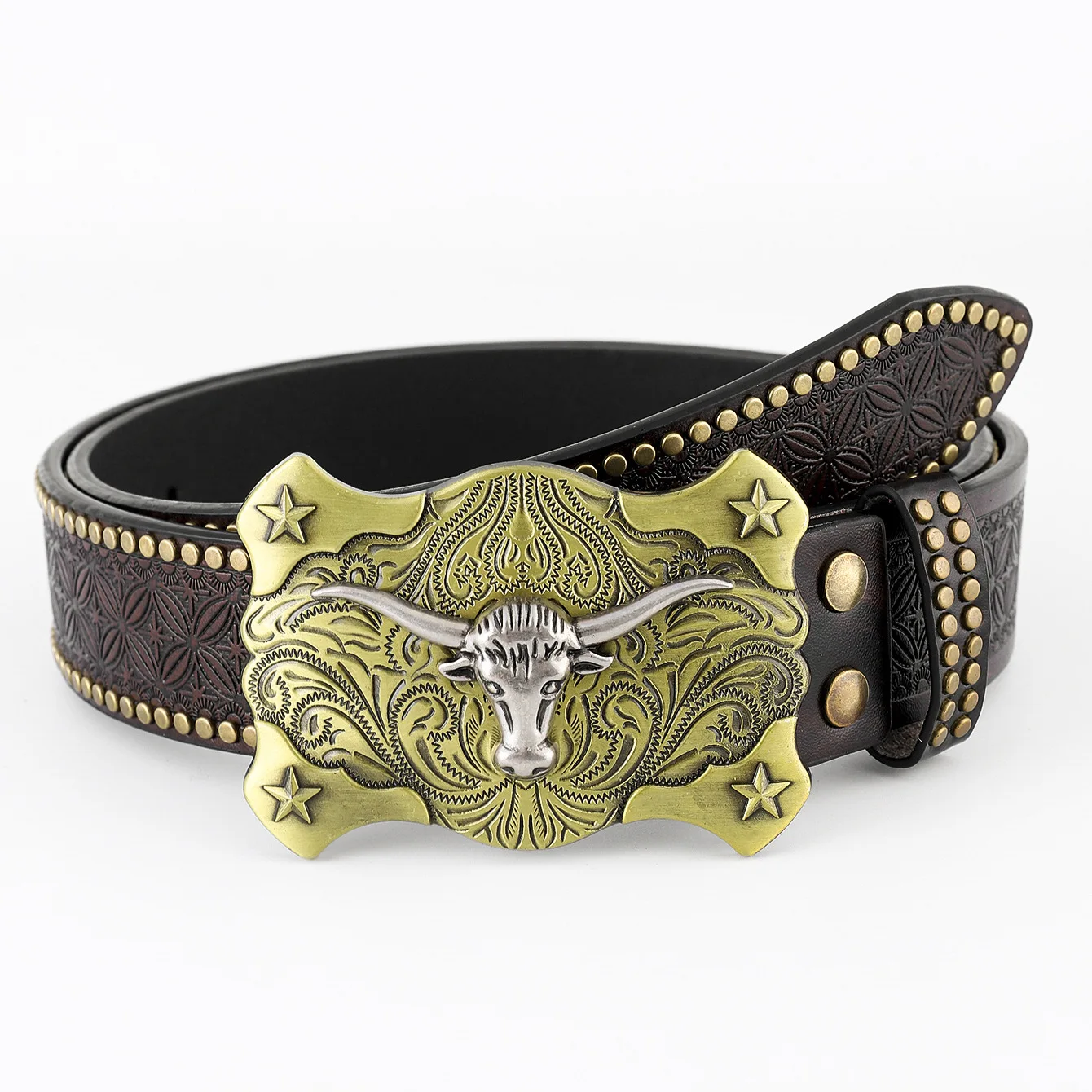Wholesale Fashion Designer Vintage Genuine Leather Belt Western Cowboy Animal Style Zinc Alloy Buckle Punk Mens Belt