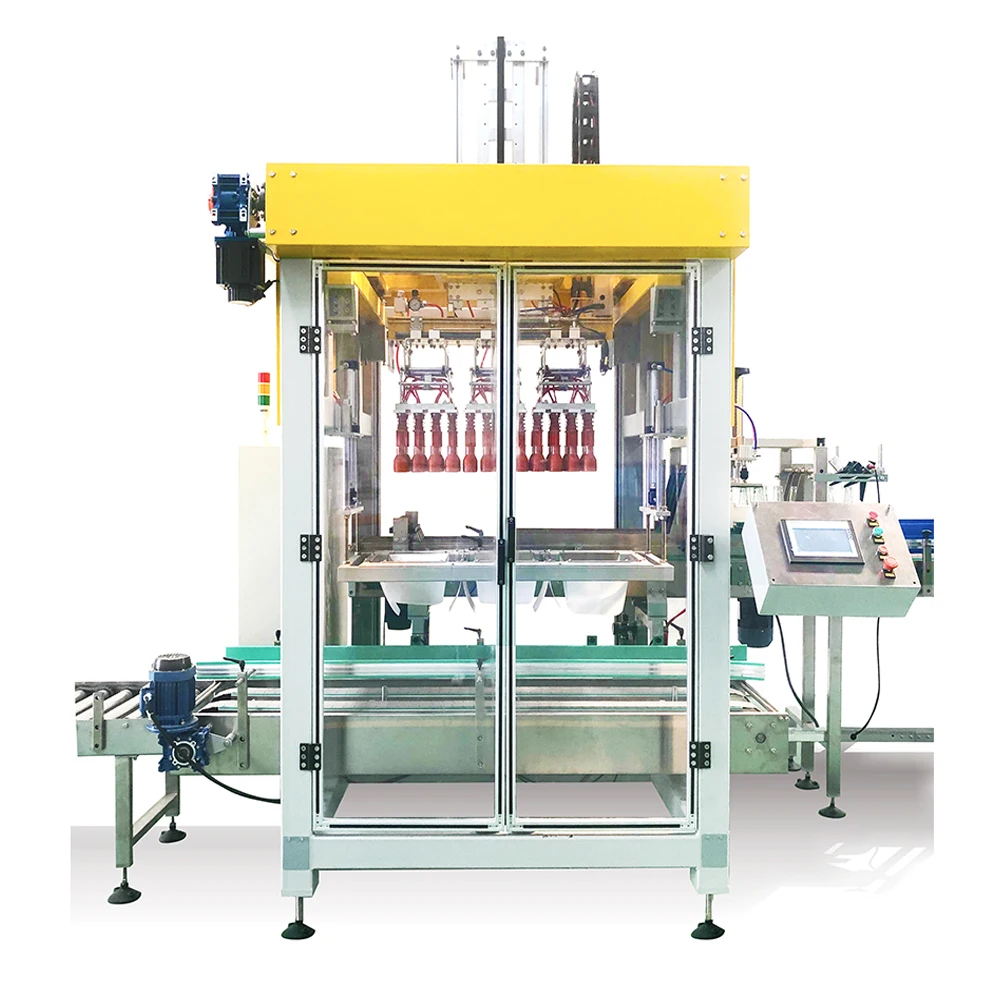 High Speed Multi-head Glass Bottles Robotic Top Load Carton Box Case Packer Equipment And Palletizer Manufacturers